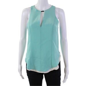 Rag & Bone Women’s Leather Trim Silk Combo V Cut Tank Blouse Blue Size M